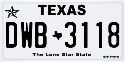 TX license plate DWB3118