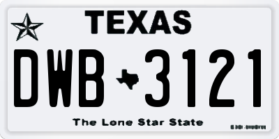 TX license plate DWB3121