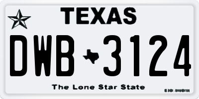 TX license plate DWB3124