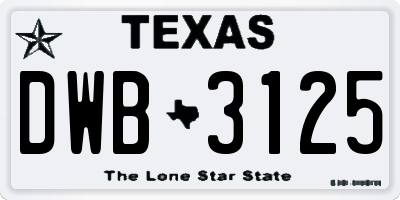 TX license plate DWB3125