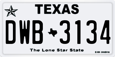 TX license plate DWB3134