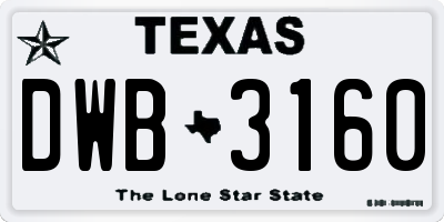 TX license plate DWB3160