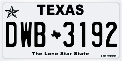 TX license plate DWB3192