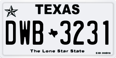 TX license plate DWB3231