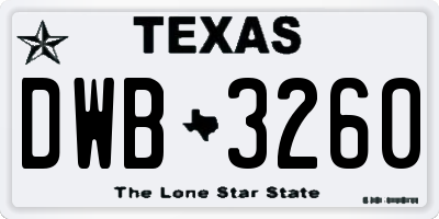 TX license plate DWB3260
