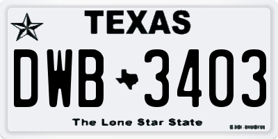 TX license plate DWB3403