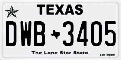 TX license plate DWB3405