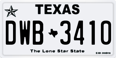 TX license plate DWB3410