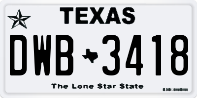 TX license plate DWB3418