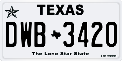TX license plate DWB3420