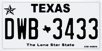 TX license plate DWB3433