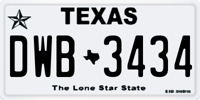 TX license plate DWB3434