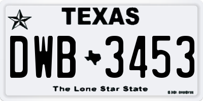 TX license plate DWB3453