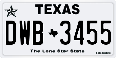 TX license plate DWB3455