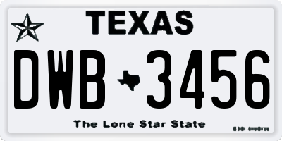 TX license plate DWB3456