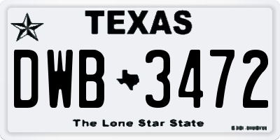 TX license plate DWB3472