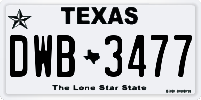 TX license plate DWB3477