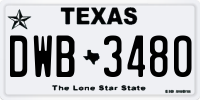 TX license plate DWB3480