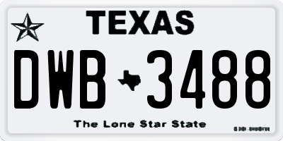 TX license plate DWB3488
