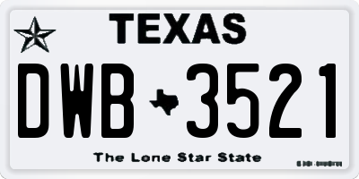 TX license plate DWB3521