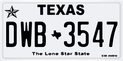 TX license plate DWB3547