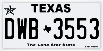 TX license plate DWB3553