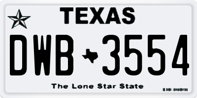 TX license plate DWB3554