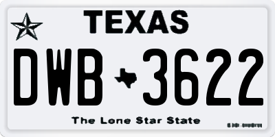 TX license plate DWB3622