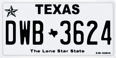 TX license plate DWB3624