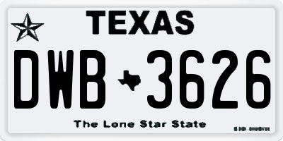 TX license plate DWB3626