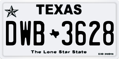 TX license plate DWB3628