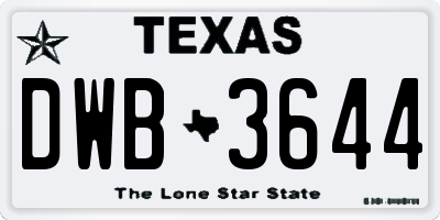 TX license plate DWB3644