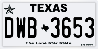 TX license plate DWB3653