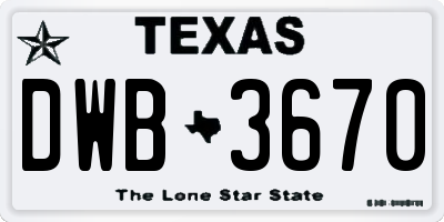 TX license plate DWB3670