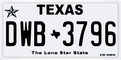 TX license plate DWB3796