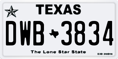 TX license plate DWB3834