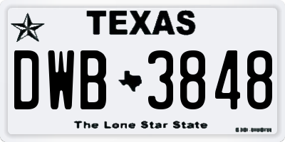 TX license plate DWB3848