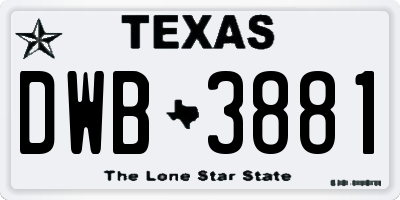 TX license plate DWB3881