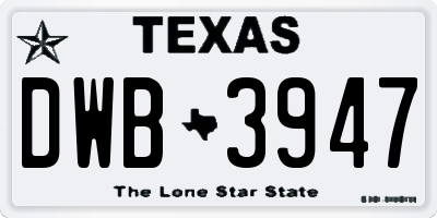 TX license plate DWB3947