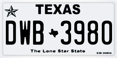 TX license plate DWB3980