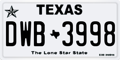 TX license plate DWB3998