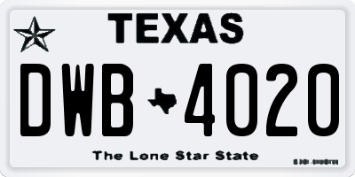 TX license plate DWB4020