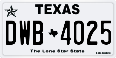 TX license plate DWB4025
