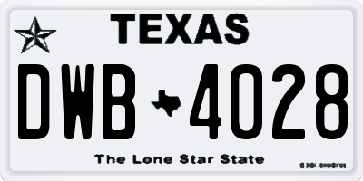 TX license plate DWB4028