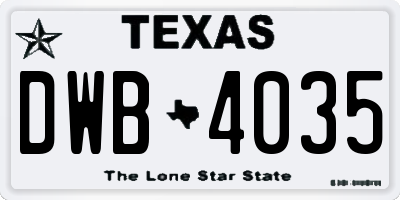 TX license plate DWB4035