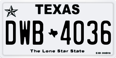 TX license plate DWB4036