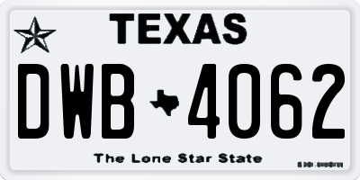 TX license plate DWB4062
