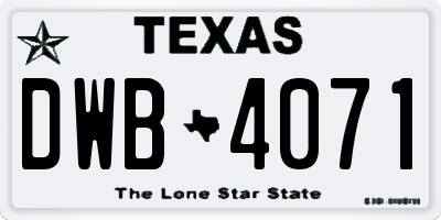 TX license plate DWB4071