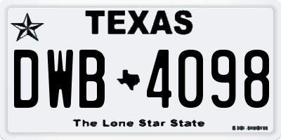 TX license plate DWB4098