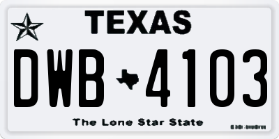 TX license plate DWB4103